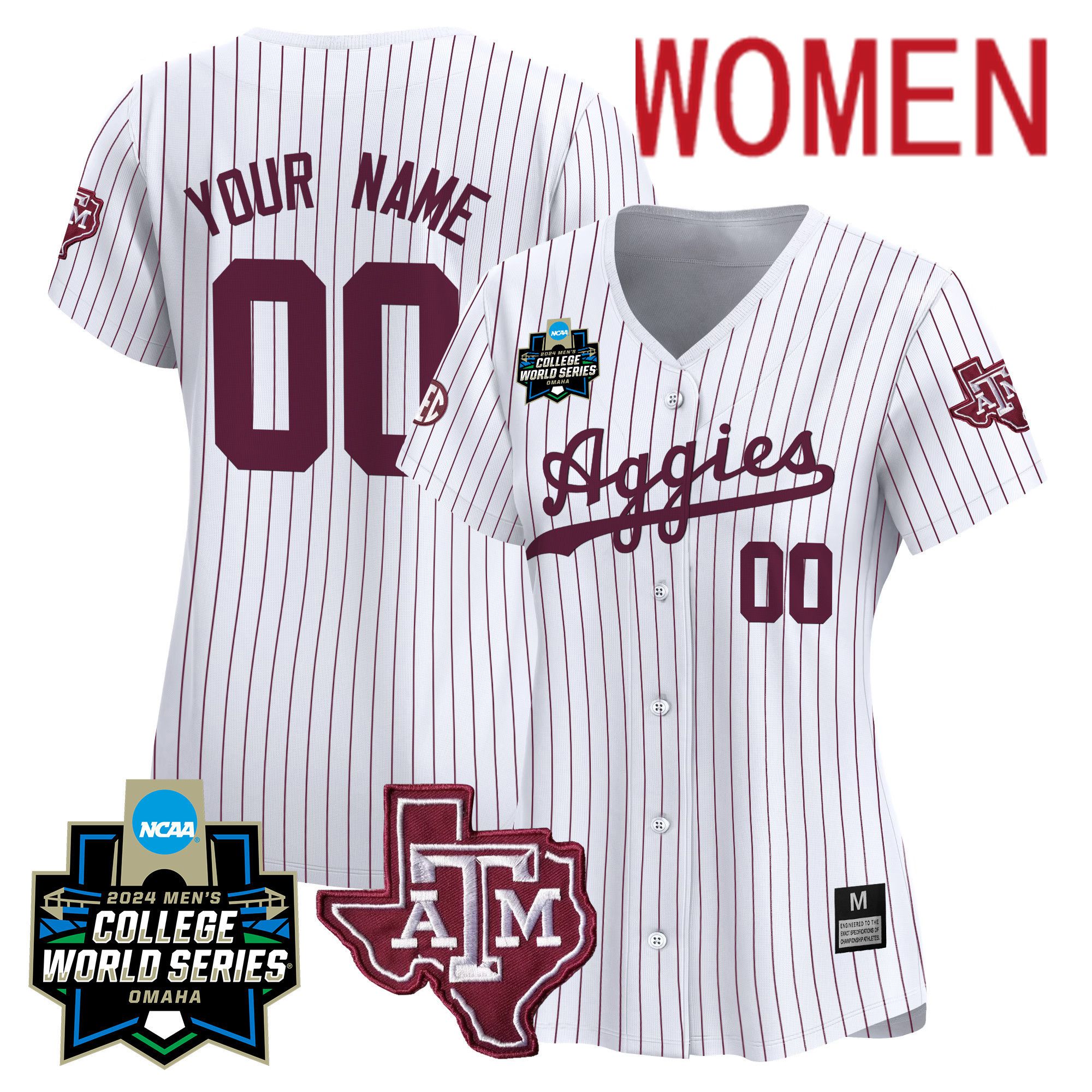 Women Texas A&M Aggies White Stripe 2024 College World Series Vapor Premier Limited Custom NCAA Jersey->customized nfl jersey->Custom Jersey